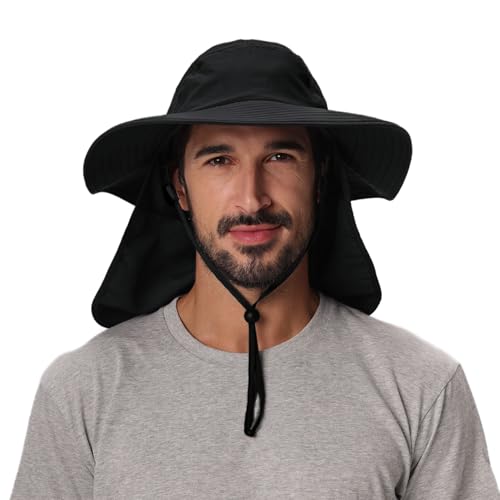 Image of Home Prefer UPF 50+ Mens Wide Brim Fishing Hat with Neck Flap Sun Hat for Men Women Sun Protection Cap