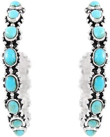 Turquoise Hoop Earrings Genuine Gemstones (CHOOSE COLOR) - Image 2