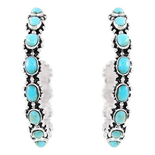 Turquoise Hoop Earrings Genuine Gemstones (CHOOSE COLOR)2