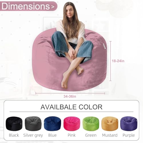 Image of HABUTWAY Bean Bag Chair 3Ft Luxurious Velvet Ultra Soft Fur with High Rebound Memory Foam Bean Bag Chairs for Adults Plush Lazy Sofa with Fluffy Sponge 3' (Soft Pink)