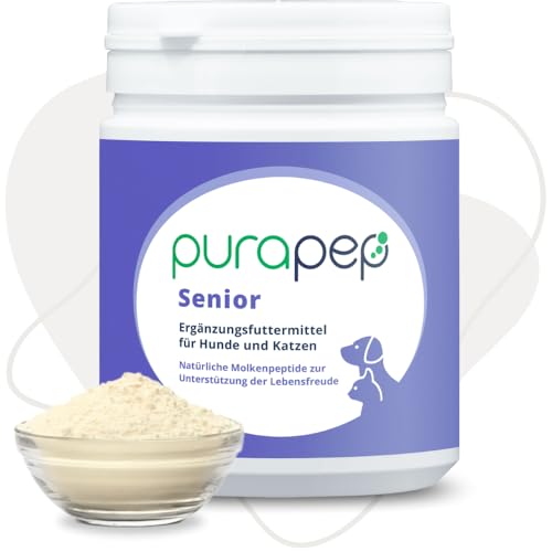 purapep Senior Power – 5-Fach Nährstoffkomplex mit Molkenprotein, Omega-3, Taurin & Vitaminen für Hunde & Katzen Senioren – Muskelaufbau & Fitness-Booster im Alter – Pulver | 280g