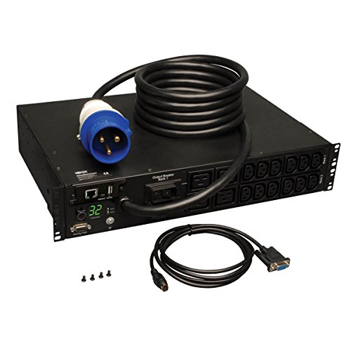 Image of Tripp Lite Monitored PDU, 7.4kW Single Phase, 230V Outlets (12-C13, 4-C19), IEC-309 32A Blue, 12ft. Cord, 2U Rack-Mount Power, TAA (PDUMNH32HV)