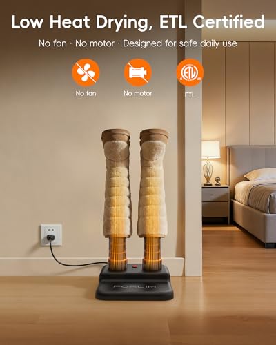 Image of FORLIM Boot Dryer for Work Boots, Silent Shoe Dryers for Sneakers & Gloves | Energy-saving low heat, no fan noise, 18.9 in tall tubes, one-click control for workers, hikers, athletes, dorms, cabins