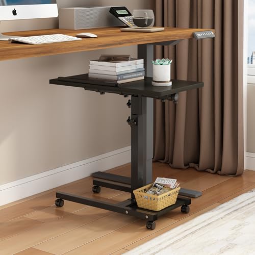 Image of TigerDad Mobile Adjustable Height Laptop Stand PC Computer Portable Notebook Swivel Laptop Desk Rolling Table Desk Cart Tiltable with Wheels Casters& Mouse Pad Table (Dekuwood)