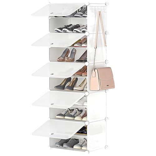 HOOBRO Zapatero Modular con 5 Compartimentos, Mueble Zapatero, Estantería de Plástico, Cajas DIY, con Puerta, con Martillo, para Entrada, Armario, Pasilo, Blanco EWT11SC01G1
