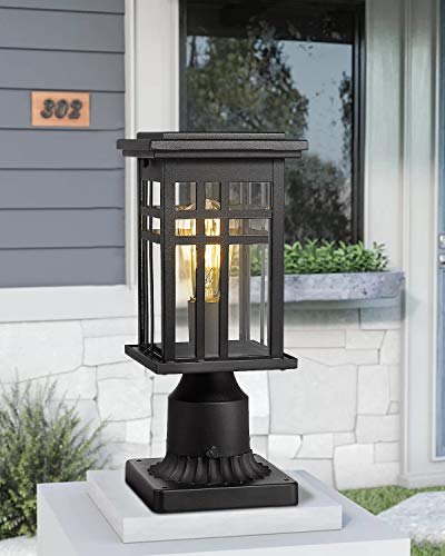 Image of zeyu Exterior Post Light, Outdoor Pole Lantern Pillar Light Fixture with Clear Glass Shade and Black Finish, 20068-P BK