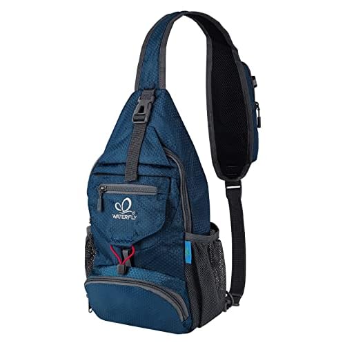 WATERFLY Packable Small Crossbody Sling Backpack Shoulder Chest Bag Daypack for Hiking Traveling Blue