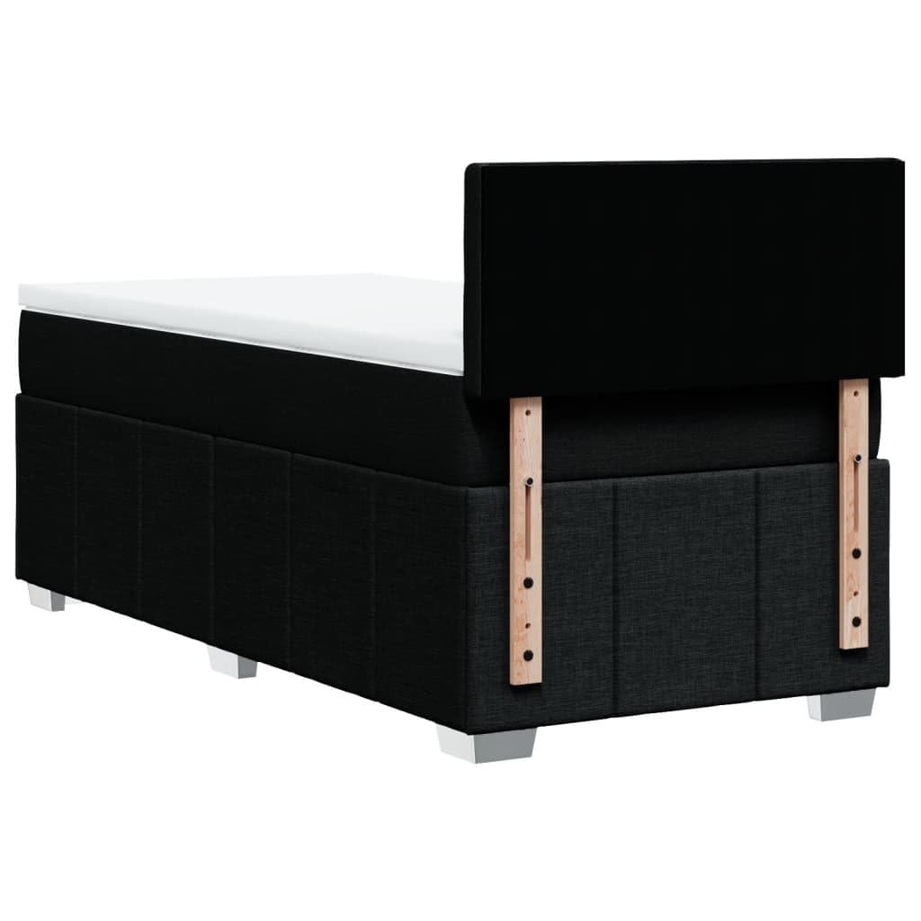 Cama con somier con colchón de 90 x 190 cm en tejido negro, núcleo de muelles ensacados, cabecero de altura ajustable, somier de láminas transpirable y resistente para un sueño reparador