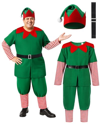 Mepase Costume da elfo natalizio da uomo, taglia forte, 4 pezzi,...