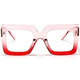 AIEYEZO Oversized Square Blue Light Glasses for Women Cute Big Frame Glasses Fashion Clear Multi-Color Computer Eyewear (Pink Red)