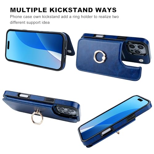 ONETOP for iPhone 16 Pro Max Wallet Case with Card Holder, 360° Rotation Ring Kickstand RFID Blocking PU Leather Double Magnetic Clasp Shockproof Cover for Women and Girls 6.9 Inch (Blue) by ONETOP - Used condition - Image 3