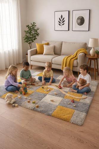 Image of Carpet for Hallway, Kitchen, and Modern Interiors, Cozy Shag Runner for Living Room, Entryway & Office Decor Size 6x9 feet Yellow B 3D
