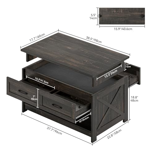 DWVO Board Game Table Living Room: 3-in-1 Game & Puzzle Table with Play Mat, 4 Drawers, Power Outlet, Removable Top (Dark Oak)