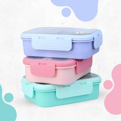 Image of Stainless Steel Lunch Box | 3-Compartment Leakproof & BPA-Free Bento Box | Insulated with Detachable Inner Containers & 4-Sided Lock | Ideal for Office, School, College & Travel | Lavender