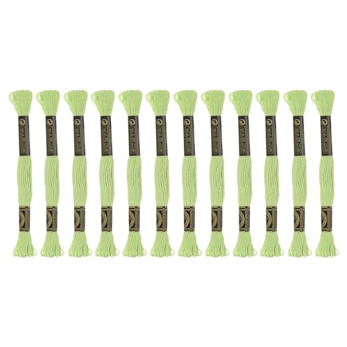 Image of HARFINGTON 12 Skeins Embroidery Floss 8.75yds(8m) Egyptian Long-Staple Cotton Cross Stitch Thread for Sewing DIY Bracelet Yarn String and Crafts, Light Green(6014)