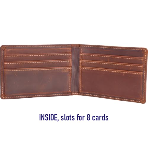 STAR VISTA Kestrel Slim Bifold Card Holder for Men, Vintage Full Grain Cowhide Leather, 8 Card Slots, ID Window4