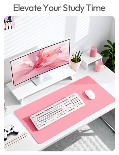Image of YSAGi Leather Desk Protector, Office Mat, Large Mouse Mat, Non-Slip PU Leather Blotter, Laptop Desk Mat, Waterproof Writing Pad for Office and Home(Pink, 63 inch x 17.2 inch)