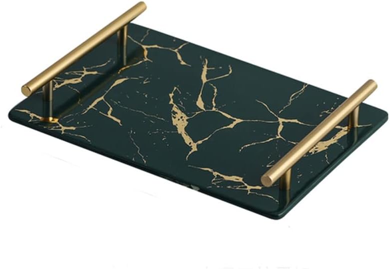 Golden Marble Texture Trays Decorative Glazed Ceramics Plates Skiare Jewellery Storage Plate Dressing Table Bathroom Tray (Color : D, Size : 35.5 * 16cm) (D 30 * 21cm)