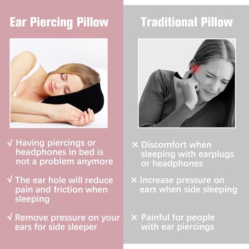 Ear Piercing Pillow for Side Sleepers, Ear Pillows with Holes for Pain, Earring Inflammation Pressure Sores, Cotton Earring Pillow for CNH Side Sleepers
