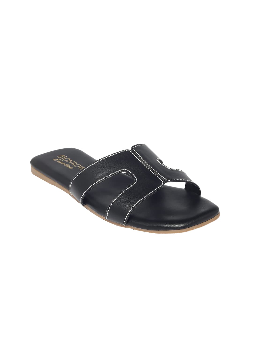 MONROW Irma Leather Flat for Women & Girls | Fancy & Stylish Flat sandals |Extra Cushioning & Comfortable, Fashionable, Light Weight, Vegan, Fashion Flat Sandal for Girls, Black, 6UK (B09S12DKT3) Amazon Price History, Amazon Price Tracker