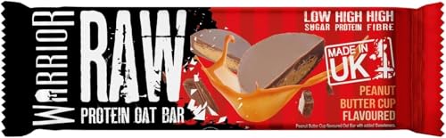 Warrior Raw Protein Bars – 12 x 75g High Protein Snack – High Fibre, Low Sugar – Ideal Meal Replacement or Healthy Nutrition Energy Snacks - Oat Bar Flapjacks – UK Made (Peanut Butter Cup)