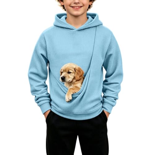 Boys Pet Pouch Hoodie Fleece Warm Sweatshirt Cute Cat Dog Carrier Pullover - image 7