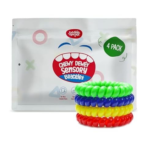 Chew Necklaces Bracelets for Sensory Kids, Sensory Necklaces for Chewing Stretchy Coil Bracelet for Boys Girls Relieve Autism Anxiety ADHD, Oral Chew Toys for Sensory Kids Fidgeting (4 Pack) Cover