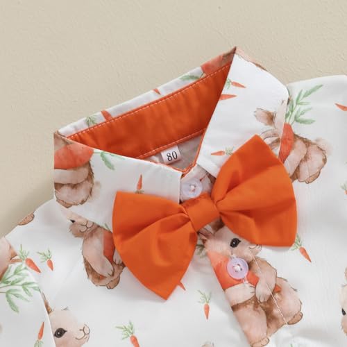 Image of Owl's-Yard Baby Boy Easter Outfits Rabbit Carrot Short Sleeve Button Down Shirts and Solid Color Shorts 2 Pcs Summer Set