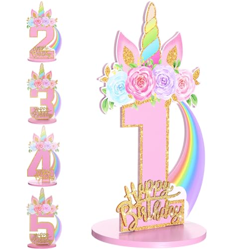 Image of MiniInflat Unicorn 1st Birthday Number Sign Centerpiece for Girls 11.8 Inch Number Wooden Table Decoration Unicorn Party Supplies for Kids Birthday Anniversary