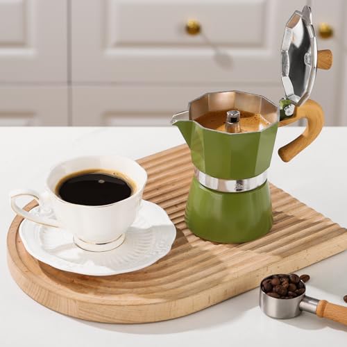 Image of Bincoo Espresso Maker Stovetop - Small Camping Moka Pot 1-2 Espresso Cup /120ML,Stove Top Espresso Pot Italian Coffee Maker,Easy to Use (Green)