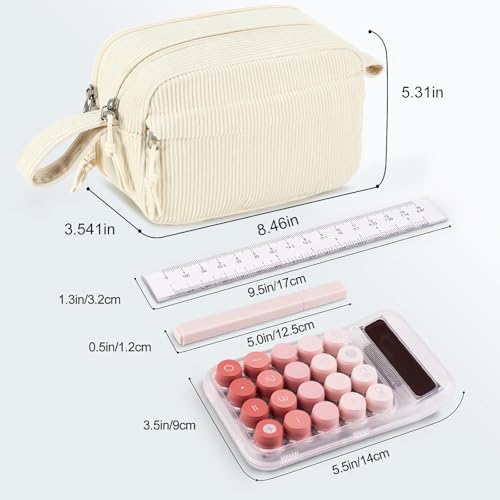 Image of Bluboon Large Capacity Pencil Case Pencil Pouch Pen Case School Supplies Cute Corduroy Pencil Box Pencil Bag for Teen Girls Boys Women Mens Makeup Bag (Beige A)