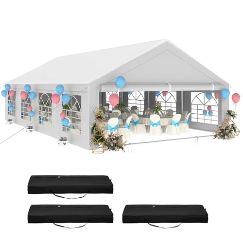 YITAHOME 20x30 ft Outdoor Heavy Duty Party Tent Wedding Event Shelters Upgraded Galvanized Canopy with Large White Roof, Removable PVC Sidewalls & 3 Storage Bags