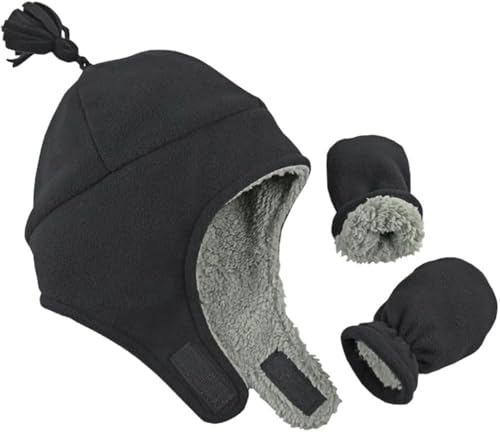 Image of N'Ice Caps Toddler Baby Winter Hat Mitten Set Kids Fleece Sherpa Lined | Warm Double Layer Soft Lining in Hat and Gloves, Hook and Loop Chin Strap Ideal for Boys, Girls and Infants Active Snow Play