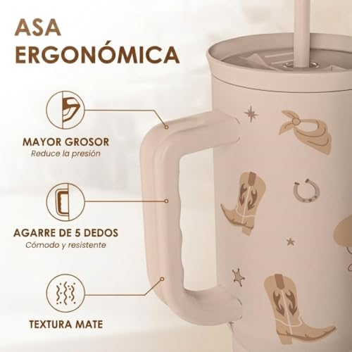 Image of SANDJEST Cowgirl Tumbler 40oz for Women Girls - Stainless Steel Travel Coffee Mug Cup with Handle and Straw, Gift for Birthday Christmas