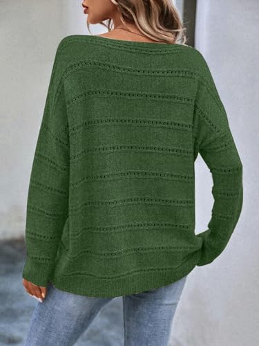 Image of Women's Sweater Soft Boat Neck Long Sleeve Oversized Sweaters Crochet Pullover Knit Tops