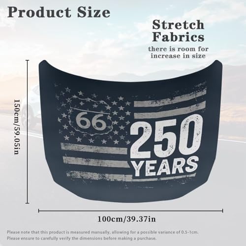 Image of Route 66 250 Years Car Hood Cover Car Hood Wraps Auto Banner Stretchable Auto Decorative Accessories for Compact Sedans SUV Trucks (59x39 Inch)