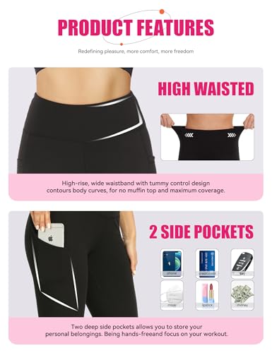 3 Pack Biker Yoga Shorts with Pockets for Women, High Waist Tummy Control Workout Running Gym