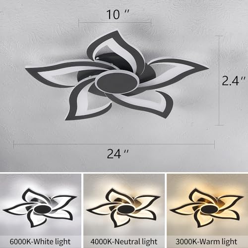 HuixuTe 24" Modern Geometric Ceiling Light Fixture, Black Dimmable 3 Colors LED Close to Ceiling Light Fixtures with Remote, Low Profile Flush Mount Ceiling Light for Kitchen, Living Room - image 4