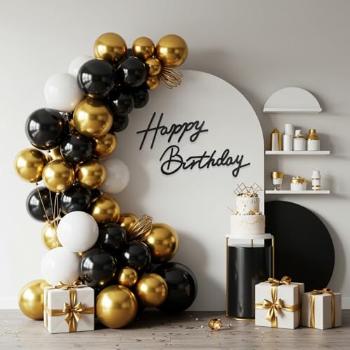 Image of TONIFUL Happy Birthday Sign for Backdrop - Glitter Black Felt Banner - Includes Dot Glue - Perfect for Birthday Party Backdrop,Wall Decr,Balloon Arch,Photo Background