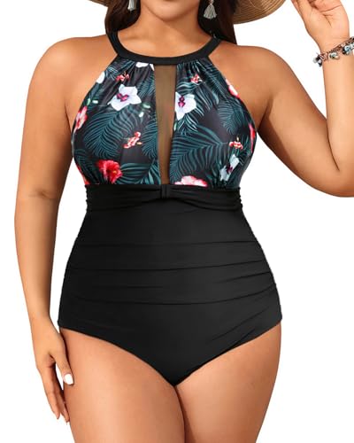 Aqua Eve Plus Size Swimsuit Women One Piece Swimsuit Tummy Control High Neck Bathing Suit Ruched Swimwear