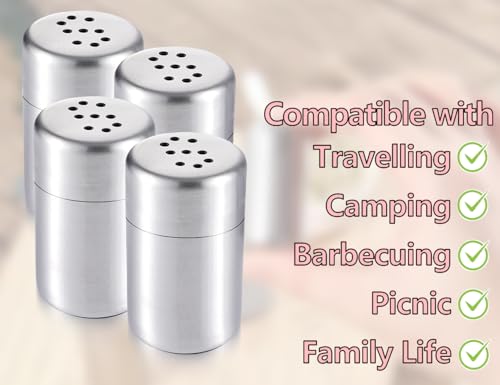 Lhbwhiz 4 szt. solniczki, mini solniczka i pieprzniczka, mały stojak na przyprawy ze stali nierdzewnej, słoik na przyprawy z pokrywką i otworami, do podróży, na kemping, grill na świeżym powietrzu i