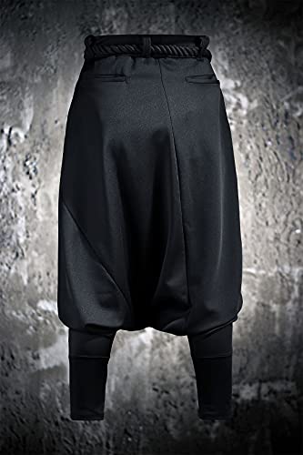Harem Pants for Men Goth Genie Boho Baggy Trousers with Rope Belt Drop Crotch Festival Streetwear Black3
