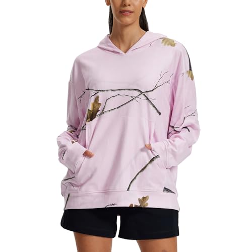 LOOGU Women's Camo Oversized Hoodies Sweatshirts Fleece Hooded Casual Pullover Fall Winter Long Sleeve with Pocket Dropped Shoulder Sleeves Small Loogu Ents Pink