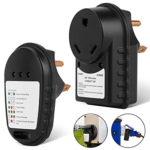 OPOLEMIN RV Surge Protector 30 Amp, 30 Amp Circuit Analyzer Tester with LED Indicator Light, 30 Amp Male to 30 Amp Female, 30 Amp Surge Protector for RV Trailer, Black