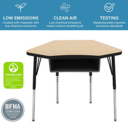 Image of FDP Petal Open Front Student Desk (24 x 36 inch) Table, Book Box for Classroom School Supplies, in-Home Learning, Adjustable Standard Swivel Glide Legs 19-30in (2pk)- Maple Top /Black Edge /Black Legs
