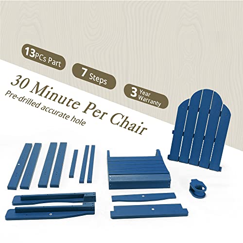 Lue Bona Tall Adirondack Chairs Set Of 2, Recycled Poly Adirondack Chair Bar Stools With Cup Holder, 25.6", 300Lbs, Eco-Friendly Balcony Chair, Weather Resistant Patio Stool For Balcony,Deck,Navy Blue #TOP5