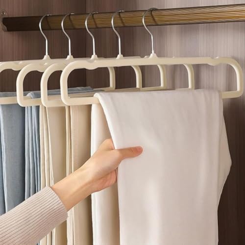 Image of 20 Pack Velvet Pants Hangers for Closet Space Saving, Thin Hanger (Beige) | 35cm(L) Heavy Duty Flocked Trouser Hangers, Durable, Clothes Hanger with Silver Swivel Hook, Jean Hangers for Women and Men