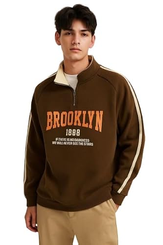 Buy Imsa Moda Men's Collar Chain Cotton Fleece Sweatshirt | Warm