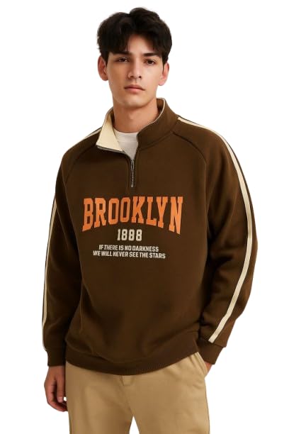 Image of Men's Collar Chain Cotton Fleece Sweatshirt | Warm Hoodie for Gym, Travel & Casual Winter Wear | Stylish & Comfortable Pullover