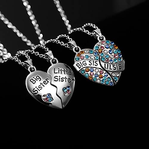 Kefley Big Sis Little Sis Necklace for 2 Matching Sister Necklace for 2 Lil Sister Birthday Gifts from Sister Christmas Gifts from Sister Heart Necklaces for 2 Twin Sister Gifts3